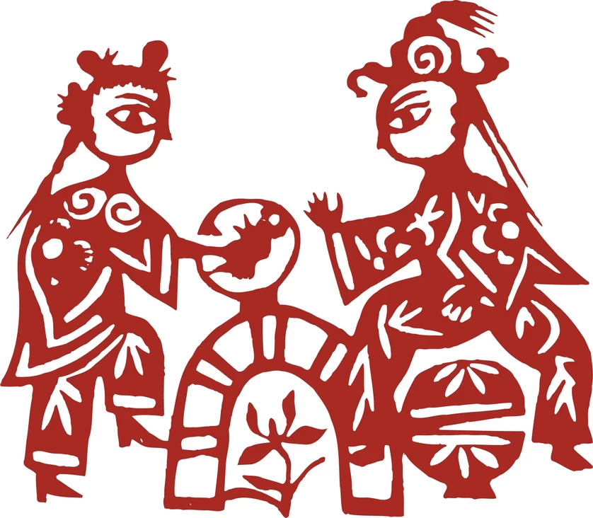 中国风中式传统喜庆民俗人物动物窗花剪纸插画边框AI矢量PNG素材【2431】